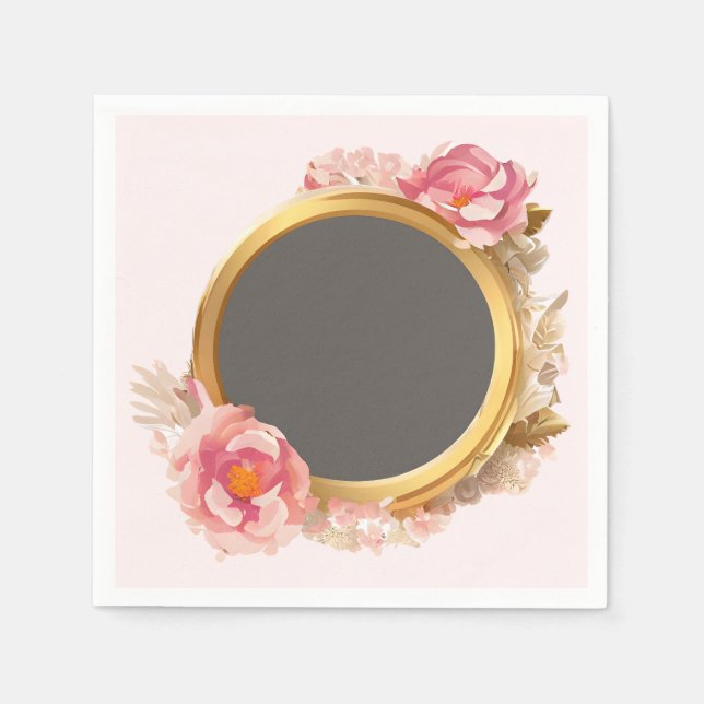 Guld Ram Rosa Blommigt Utandning vid  Pappersservett (Framsidan)