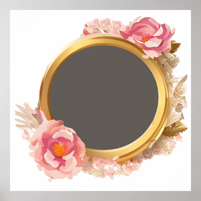 Guld Ram Rosa Blommigt Utandning vid  Poster (Framsidan)