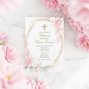 Guld ram rosa blomster dop inbjudningar