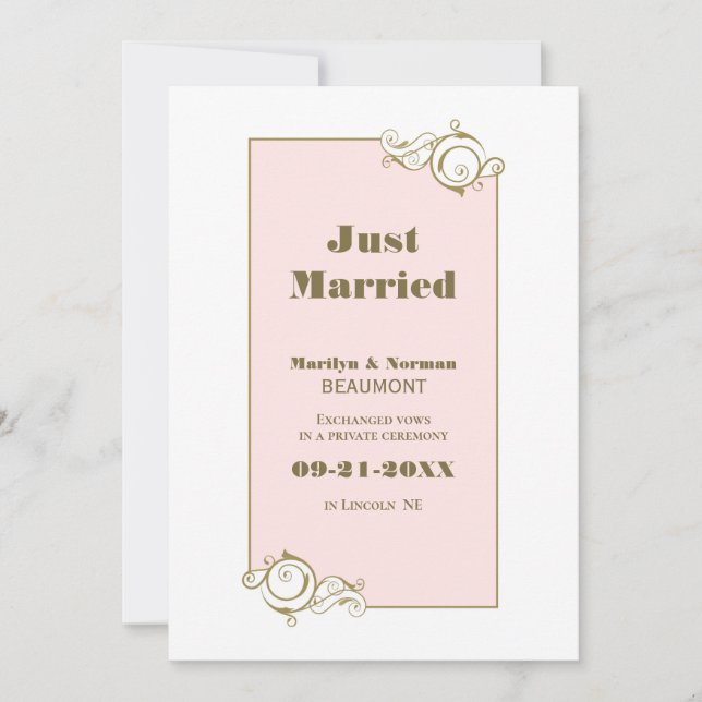 Guld Ram Rosa Bröllop Meddelande (Framsida)