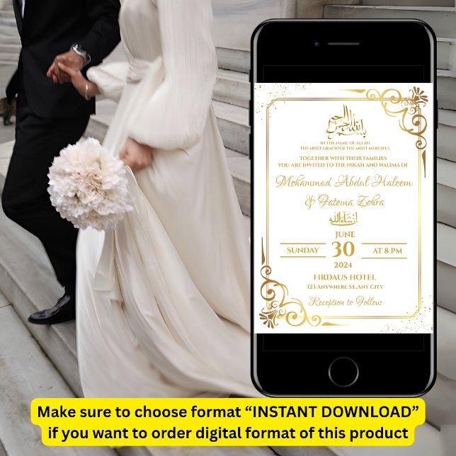 Guld Ram Simple Elegant Modern Nikah Walima Inbjudningar (Skapare uppladdad)