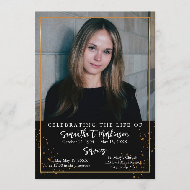 Guld Ram Simple Modern Speckled Funeral Program (Framsida)