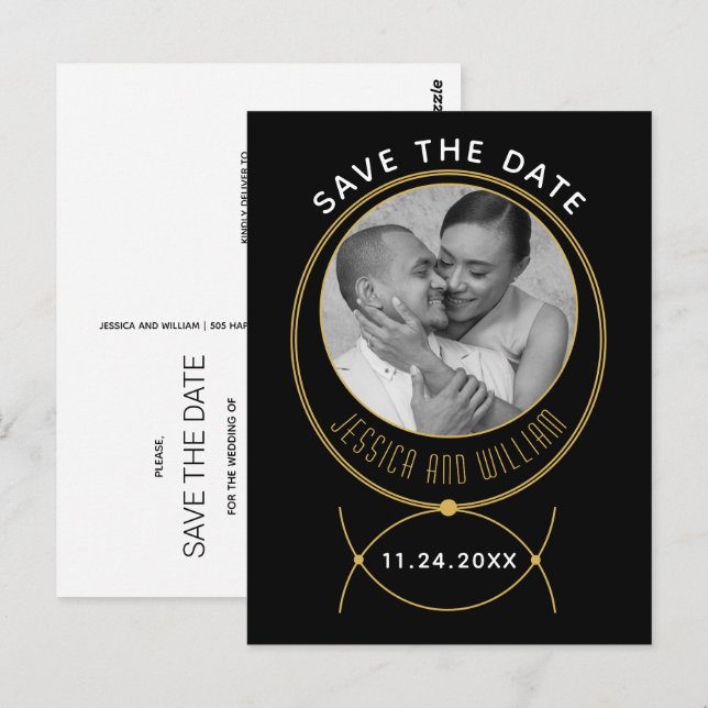 Guld ram-smycken inspirerade bröllop-foto vykort (Fram/baksida)