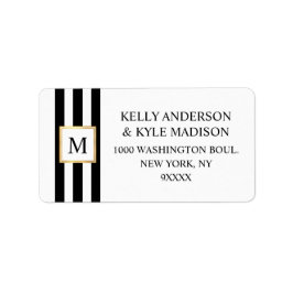 Guld Ram Svartvit Rand Monogram Bröllop Adressetikett