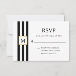 Guld Ram Svartvit Rand Monogram Bröllop OSA Kort