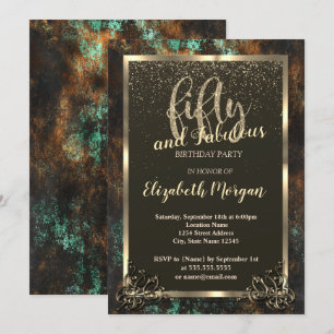Guld Ram Teal Cooper Patina 50:e Inbjudningar