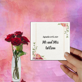 Guld Ram Watercolor Flowers Cocktail Napkins Pappersservett