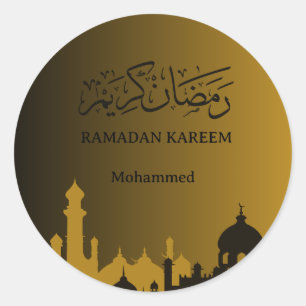 Guld Ramadan kareem 2025 costum ditt namn Runt Klistermärke