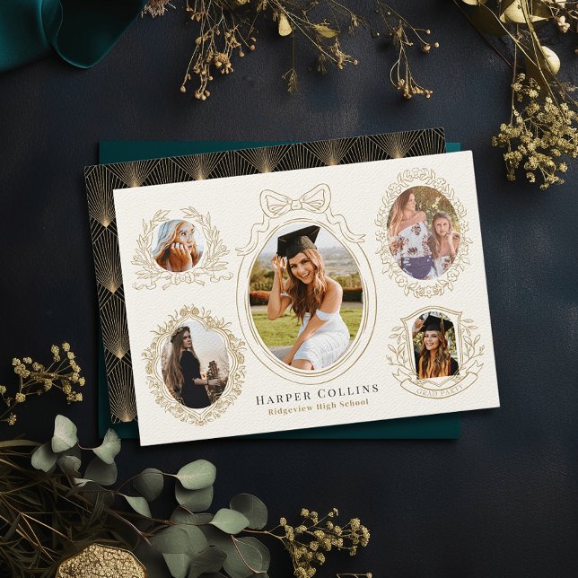 Guld Ramar och botaniska accenter Cream Studenten Inbjudningar (Skapare uppladdad)