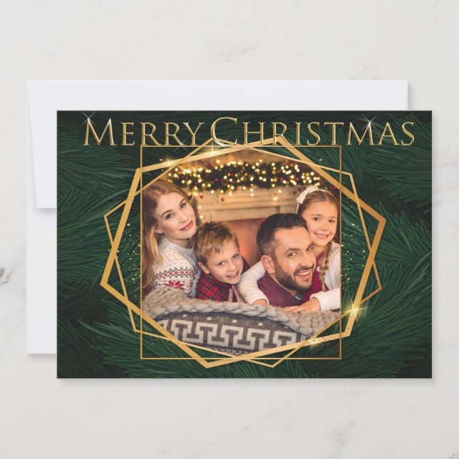 Guld Ramar på julfoto Gräs Grenar Julkort (Framsida)