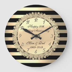 Guld Rand,Blommor 50 Bröllop-årsdagen Stor Klocka