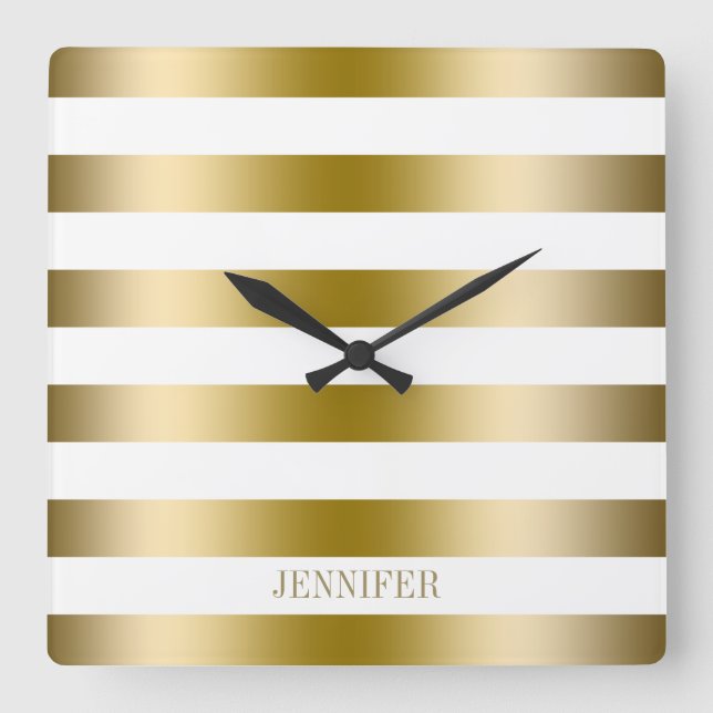 Guld Rand Geometric Mönster Fyrkantig Klocka (Framsida)