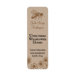 Guld Rand Honeybee Blommigt Small Honungsbi Burk Returadress Etikett