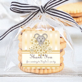 Guld Rand Koala Baby Shower/Barns födelsedag Fyrkantigt Klistermärke