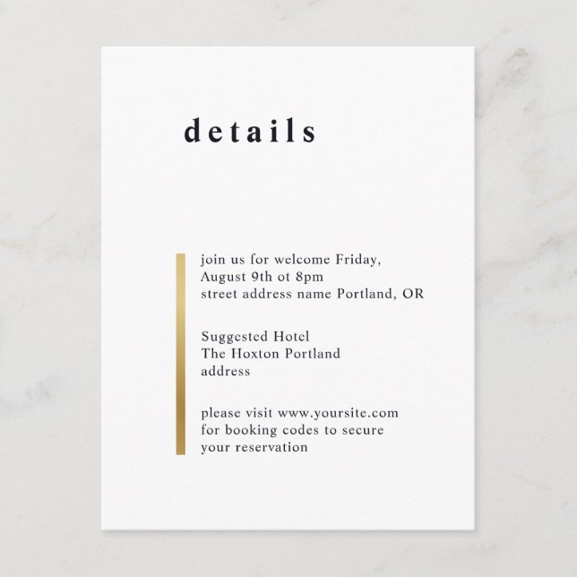 Guld rand. Modern elegant enkel bröllop-informatio Tilläggskort (Framsida)