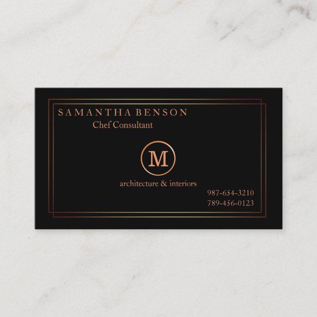 Guld-rand Monogrammed Modern Stylist Navy Black Visitkort (Framsida)
