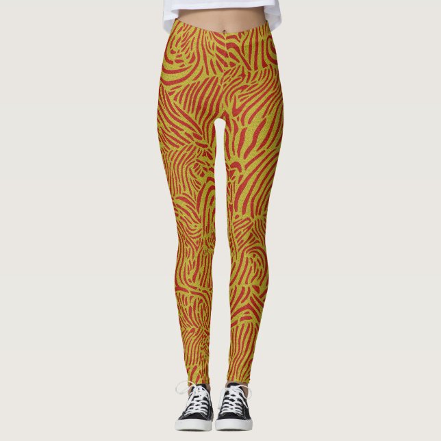 Guld Rand och Orange Zebra Design Leggings (Framsida)