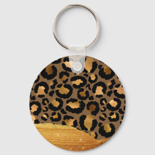 Guld Rand på Metall Glamor Cheetah Skin Nyckelring