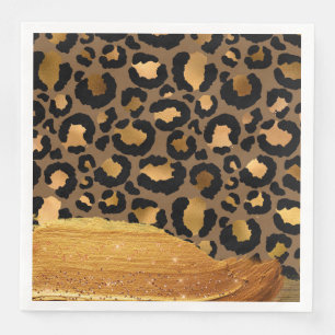 Guld Rand på Metall Glamor Cheetah Skin Pappersservett