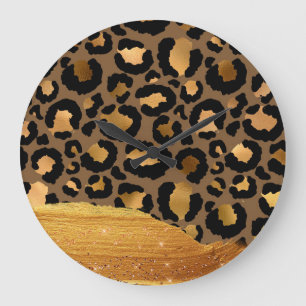 Guld Rand på Metall Glamor Cheetah Skin Stor Klocka