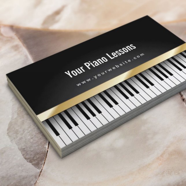Guld Rand Piano Lessons Mörk Affärskort Visitkort (Skapare uppladdad)