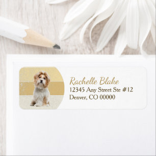 Guld Rand Shih-Tzu Hund Returadress Etikett