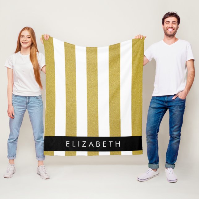 Guld Rand, stripe Mönster, Linjer, ert namn Fleecefilt (På plats)