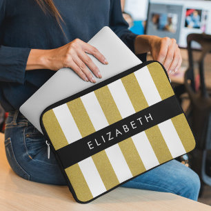 Guld Rand, stripe Mönster, Linjer, ert namn Laptop Fodral
