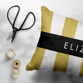 Guld Rand, stripe Mönster, Linjer, ert namn Prydnadskudde
