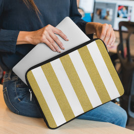 Guld Rand, Vita Rand,, Stripe Mönster Laptop Fodral