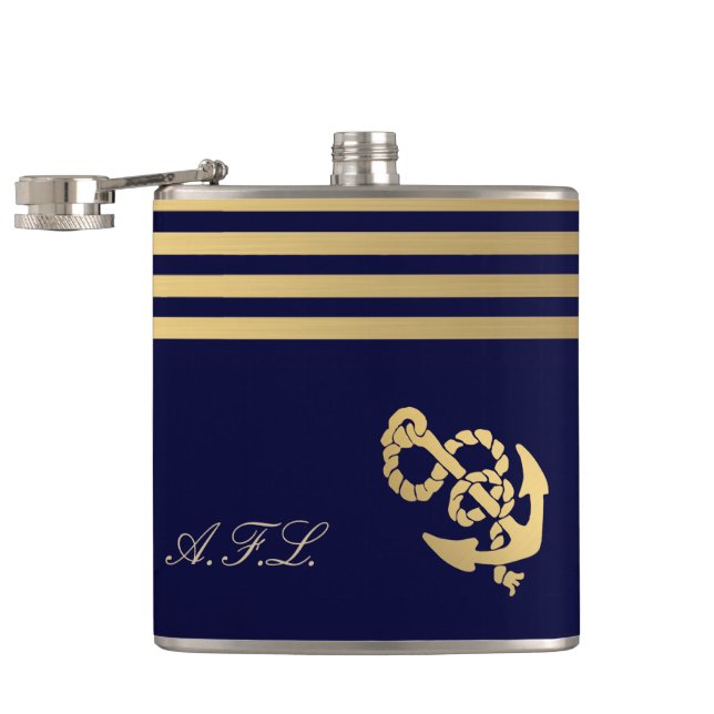 Guld- randar med guld ankrar tillfogar monogramen fickplunta (Öppnad)