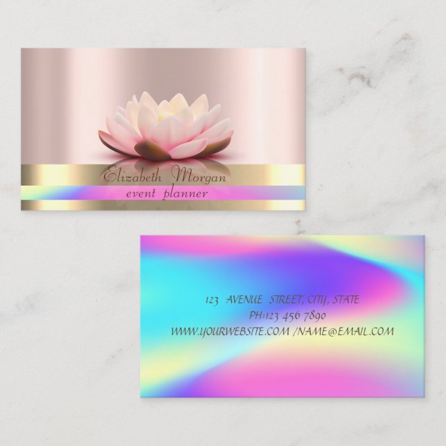 Guld Ränder Ombre Holografisk Lotus Roséguld Visitkort (Fram/baksida)