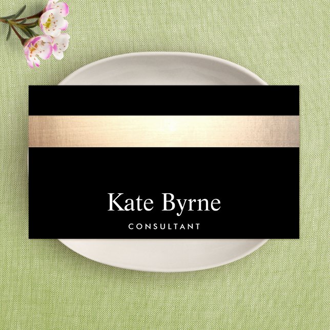 Guld-randig, modern Snyggt svart Visitkort (Skapare uppladdad)