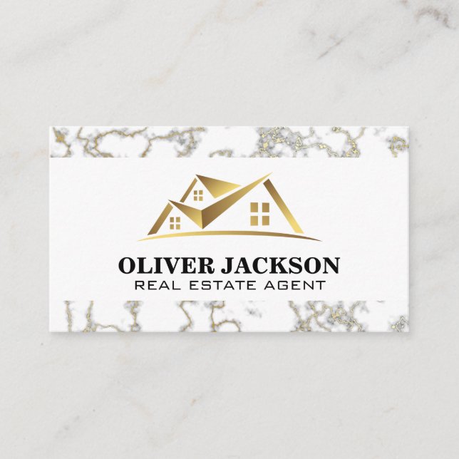 Guld Real Gods Logotyp | Affärskortet Marble Trim Visitkort (Framsida)
