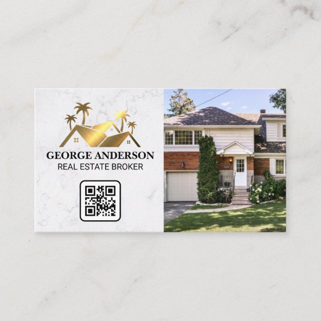 Guld Realtor Logotyp | Levnadslokal | QR-kod Visitkort (Framsida)