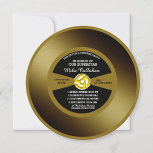 Guld Record Vinyl 45 Surprise Party Inbjudningar