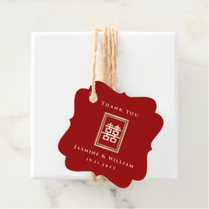 Guld Rectangle Dubbla Happity Chinese Bröllop Gåvor Etiketter