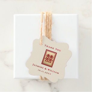 Guld Rectangle Dubbla Happity Chinese Bröllop Gi Gåvor Etiketter
