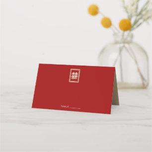 Guld Rectangle Dubbla Happity Chinese Bröllop Placeringskort