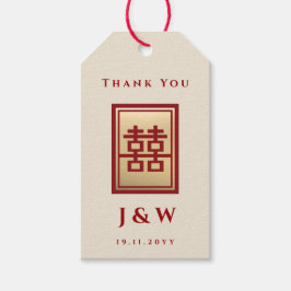 Guld Rectangle Dubbla Happity Chinese Bröllop Presentetikett