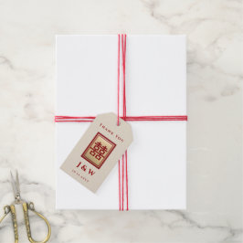 Guld Rectangle Dubbla Happity Chinese Bröllop Presentetikett