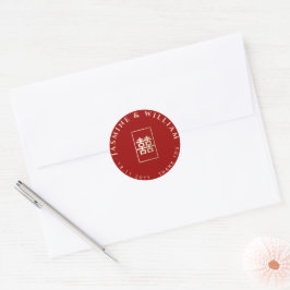 Guld Rectangle Dubbla Happity Chinese Bröllop Runt Klistermärke