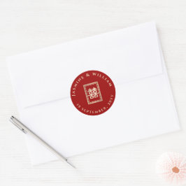 Guld Rectangle Dubbla Happity Chinese Bröllop Runt Klistermärke