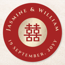 Guld Rectangle Dubbla Happity Chinese Bröllop Underlägg Papper Rund