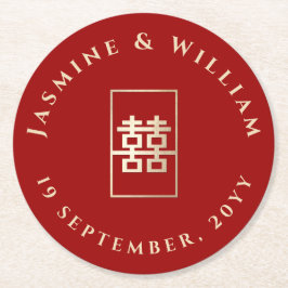 Guld Rectangle Dubbla Happity Chinese Bröllop Underlägg Papper Rund