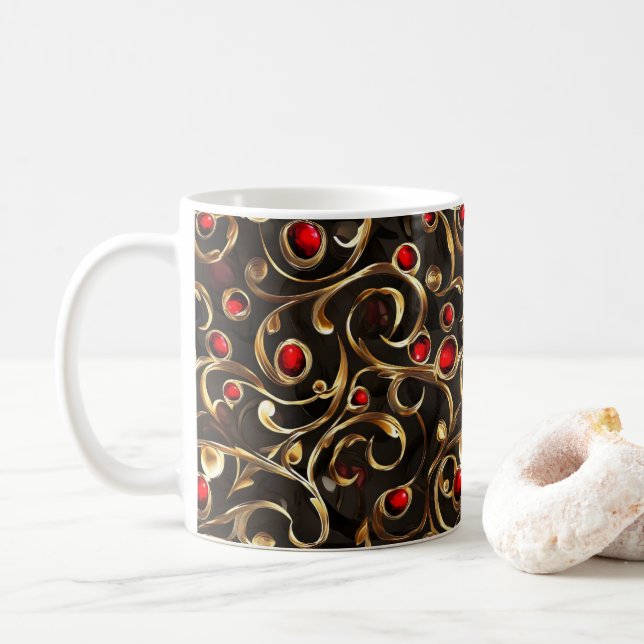 Guld Red Abstrakt Mönster Kaffemugg (Med munk)