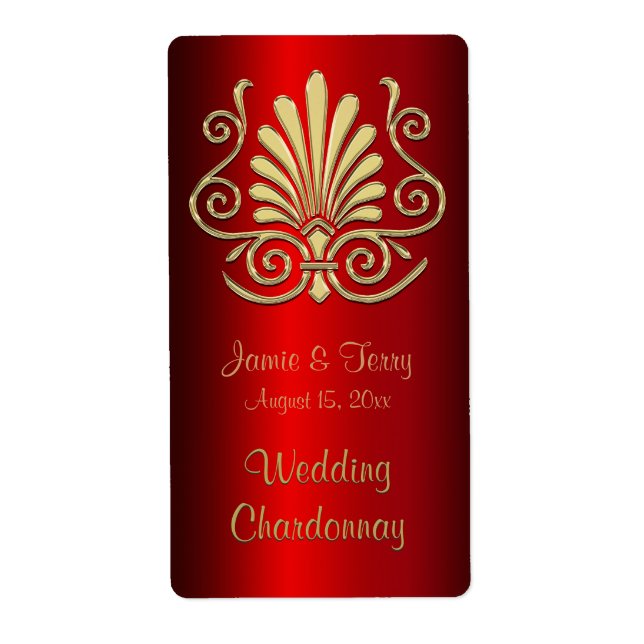 Guld Red Art Deco Damask Party Vin Etikett 2 Fraktsedel (Framsidan)