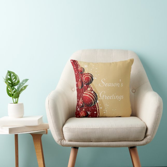 Guld Red Baubles Season's Greetings Pillow Kudde (Stol)