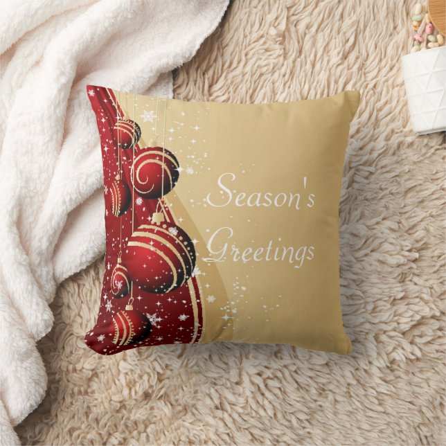 Guld Red Baubles Season's Greetings Pillow Kudde (Filt)