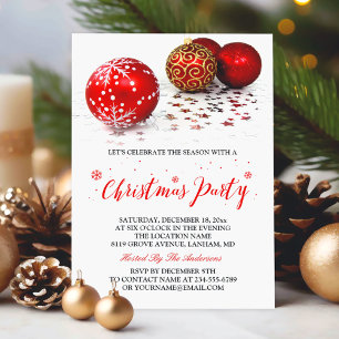 Guld Red Baubles Simple Snyggt jul Party Inbjudningar